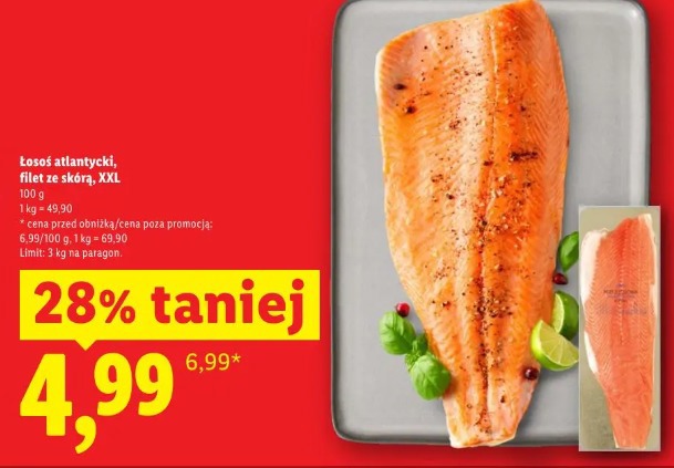 Łosoś atlantycki, filet ze skórą, XXL