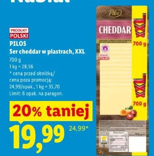 Pilos Ser cheddar w plastrach, XXL