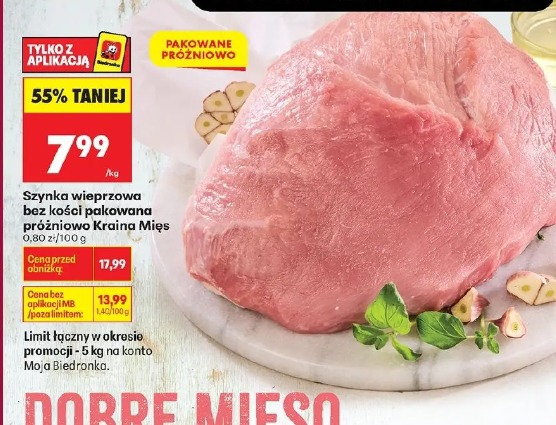 Szynka wieprzowa bez kości pakowana próżniowo Kraina Mięs