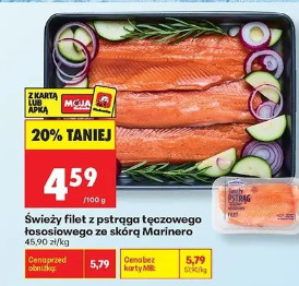 Świeży filet z pstrąga tęczowego łososiowego ze skórą Marinero