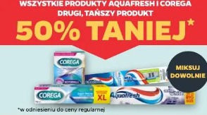 Wszystkie produkty Aquafresh i Corega drugi, tańszy produkt 50% taniej