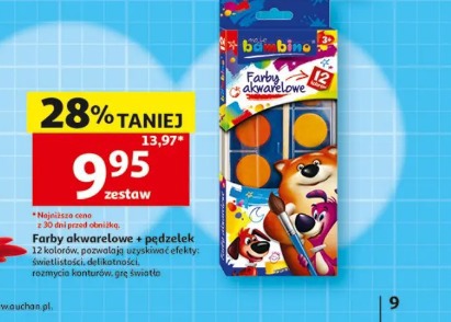 Farby akwarelowe + pędzelek Bambino