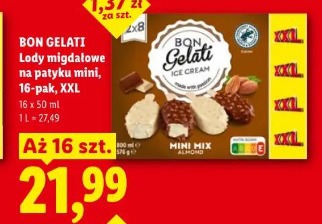 Bon Gelati Lody migdałowe na patyku mini, 16-pak, XXL