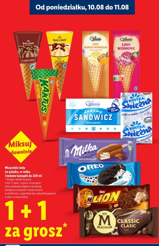 Wszystkie lody na patyku, w rożku i lodowe kanapki do 220 ml