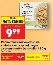 Penne z kurczakiem w sosie śmietanowo szpinakowym z serem ricotta Donatello