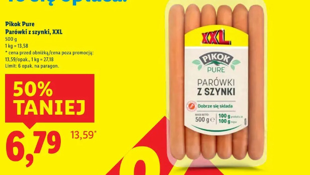 Pikok Pure Parówki z szynki XXL