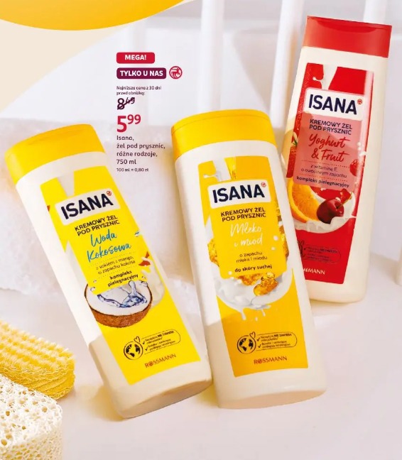 Isana, żel pod prysznic, różne rodzaje