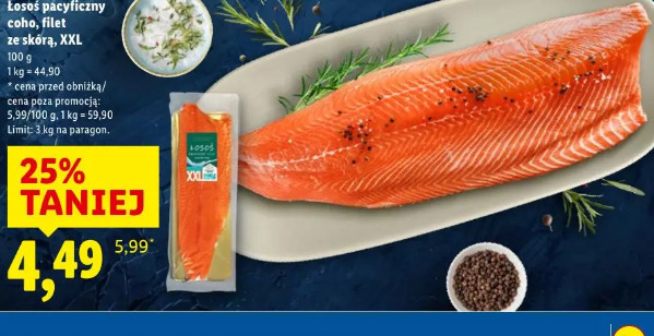 Targ Rybny Lidla Łosoś pacyficzny coho, filet ze skórą, XXL