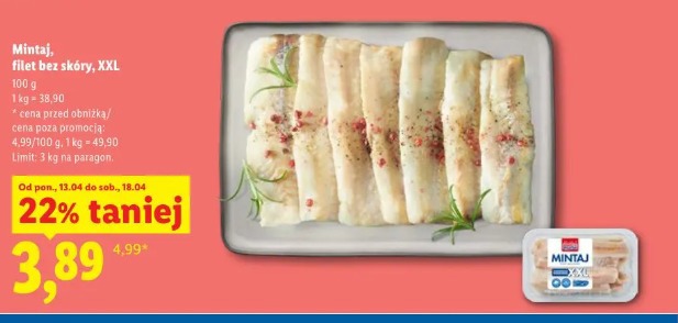 Mintaj, filet bez skóry, XXL