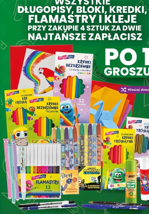 Wszystkie długopisy, bloki, kredki, flamastry i kleje