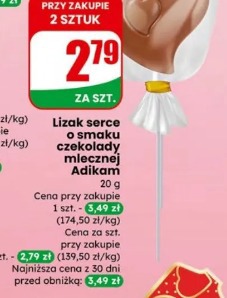 Lizak serce o smaku czekolady mlecznej Adikams