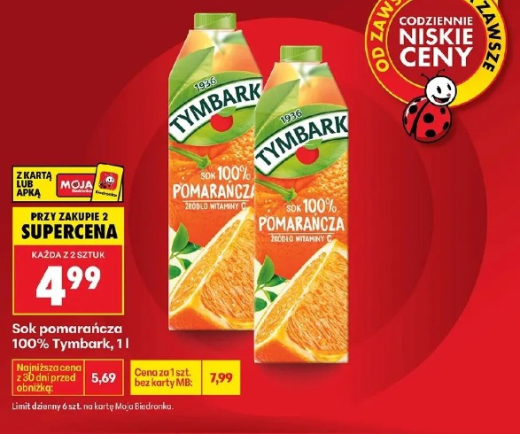 Sok pomarańcza 100% Tymbark, 1 l