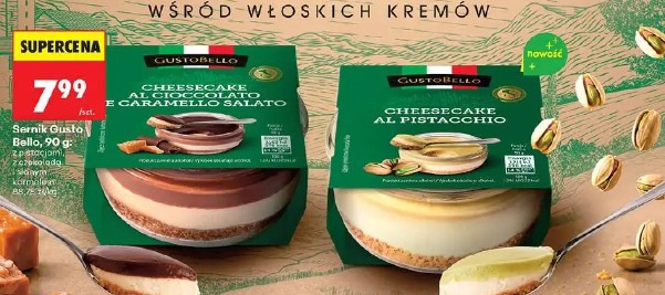 Sernik Gusto Bello z pistacjami, z czekoladą i słonym karmelem