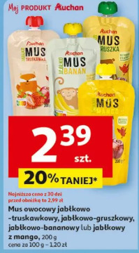 Mus owocowy jabłkowo-truskawkowy, jabłkowo-gruszkowy, jabłkowo-bananowy lub jabłkowy z mango Auchan