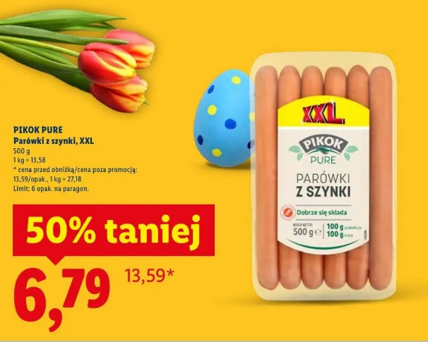 Pikok Pure parówki z szynki XXL