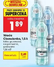 Woda Cisowianka, 1,5 l: lekko gazowana, gazowana