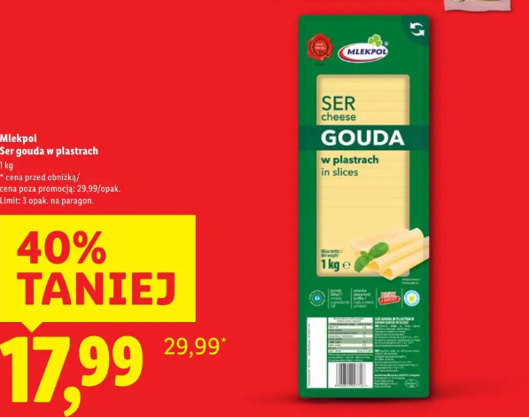 Ser gouda w plastrach Mlekpol