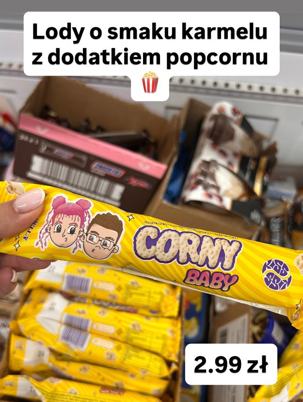 Corny Baby lody o smaku karmelu z dodatkiem popcornu