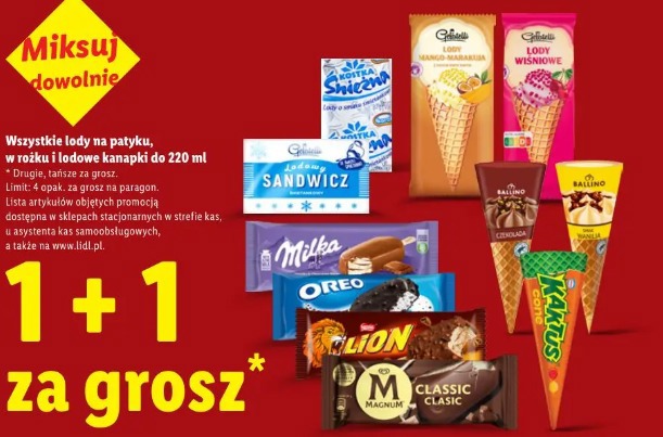 Lody na patyku, w rożku i lodowe kanapki do 220 ml