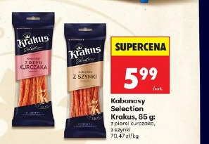 Kabanosy Selection Krakus z piersi kurczaka, z szynki