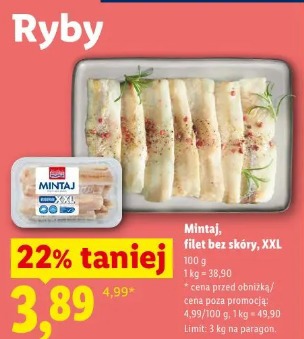Mintaj, filet bez skóry, XXL
