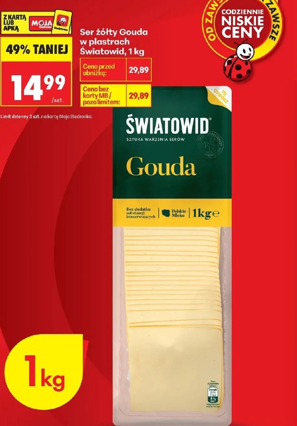 Ser żółty Gouda w plastrach Światowid
