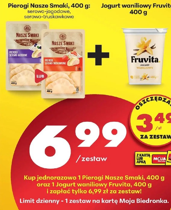 Pierogi Nasze Smaki + Jogurt waniliowy Fruvita