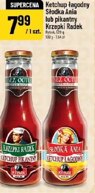 Ketchup łagodny Słodka Ania lub pikantny Krzepki Radek Ryba