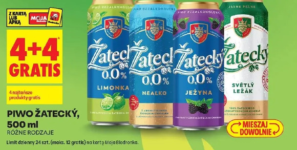 Piwo Žatecký 0.0% limonka, nealko, jeżyna, světlý ležák