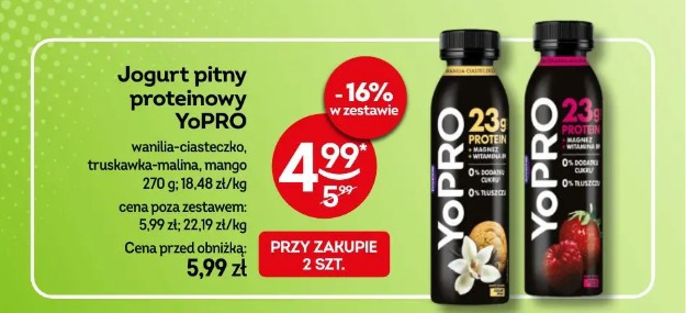 Jogurt pitny proteinowy YoPRO wanilia-ciasteczko, truskawka-malina, mango