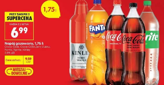 Napój gazowany Coca-Cola, Coca-Cola Zero Cukru, Fanta, Sprite, Kinley 1,75 l