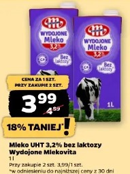 Mleko UHT 3,2% bez laktozy Wydowione Mlekovita