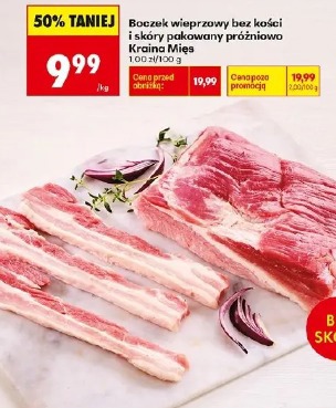 Boczek wieprzowy bez kości i skóry pakowany próżniowo Kraina Mięs