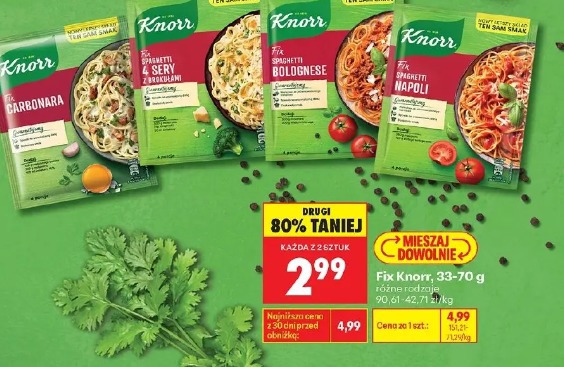 Fix Knorr carbonara, 4 sery z brokułami, spaghetti bolognese, spaghetti napoli