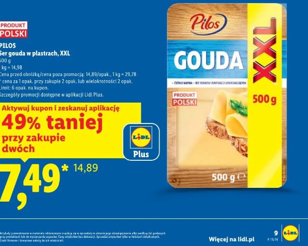 Pilos ser gouda w plastrach, XXL