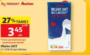 Mleko UHT 1 l, 3,2% tł., bez laktozy Auchan
