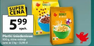 Płatki śniadaniowe Auchan Choco lub Honey Rings