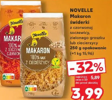 Novelle Makaron świderki z czerwonej soczewicy, zielonego groszku lub ciecierzycy