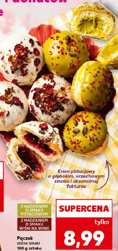 Pączek z nadzieniem o smaku pistacjowym z nadzieniem o smaku wiśni na winie