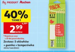 Zestaw: 5 ołówków + gumka + temperówka Auchan