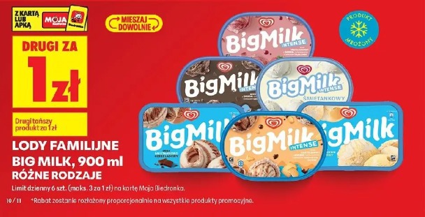 Lody familijne Big Milk, 900 ml różne rodzaje