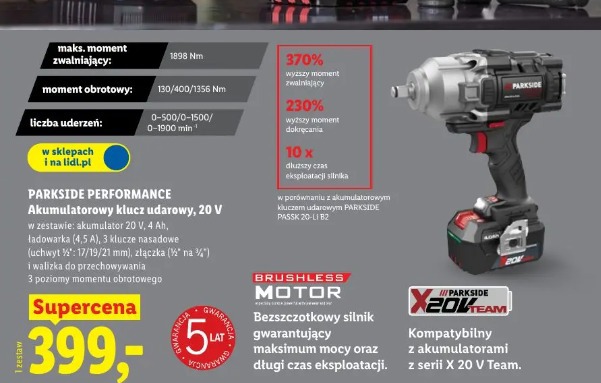 Parkside Performance akumulatorowy klucz udarowy 20 V