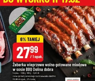 Żeberka wieprzowe wolno gotowane miodowe w sosie BBQ Dolina dobra
