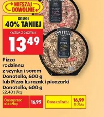 Pizza rodzinna z szynką i pieczarkami lub Pizza kurczak i pieczarki Donatello