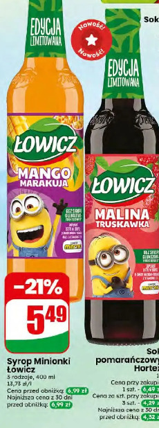 Syrop Minionki Łowicz mango marakuja / malina truskawka
