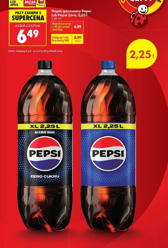 Napój gazowany Pepsi lub Pepsi Zero, 2,25 l