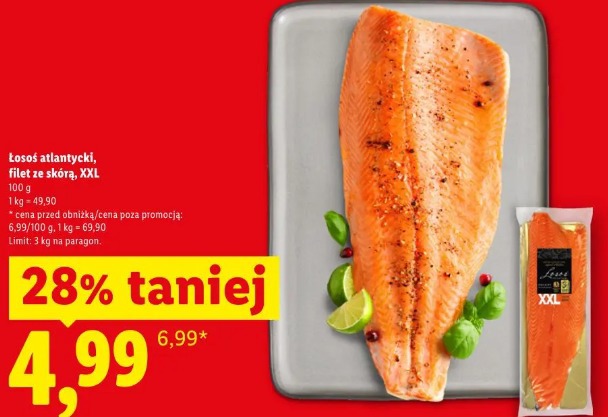 Łosoś atlantycki, filet ze skórą, XXL