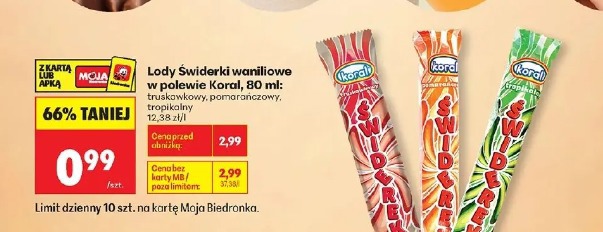 Lody Świderki waniliowe w polewie Koral 80 ml