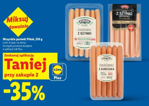 Parówki z szynki wieprzowej premium Pikok