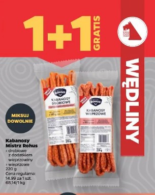 Kabanosy Mistrz Rohus drobiowe z dodatkiem wieprzowiny, wieprzowe